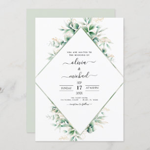 Eucalyptus Greenery Geometric Gold Foil Wedding Kaart
