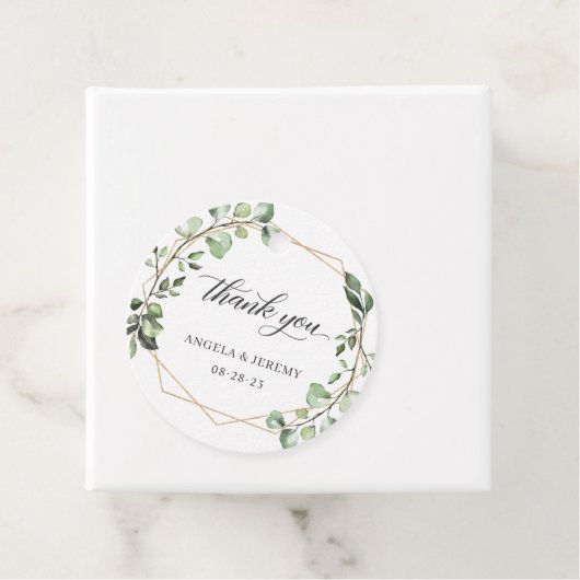 Eucalyptus Greenery Geometric Gold Lijst Hartelijk Bedankjes Labels (In situ)