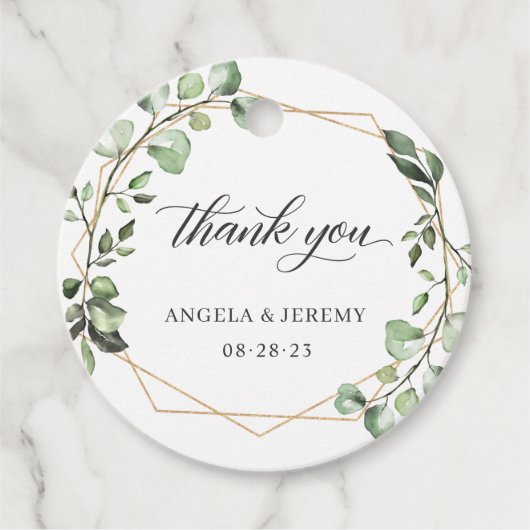 Eucalyptus Greenery Geometric Gold Lijst Hartelijk Bedankjes Labels (Voorkant)