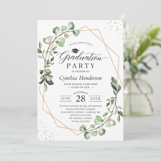 Eucalyptus Greenery Geometric Graduy Party Kaart (Staand voorkant)
