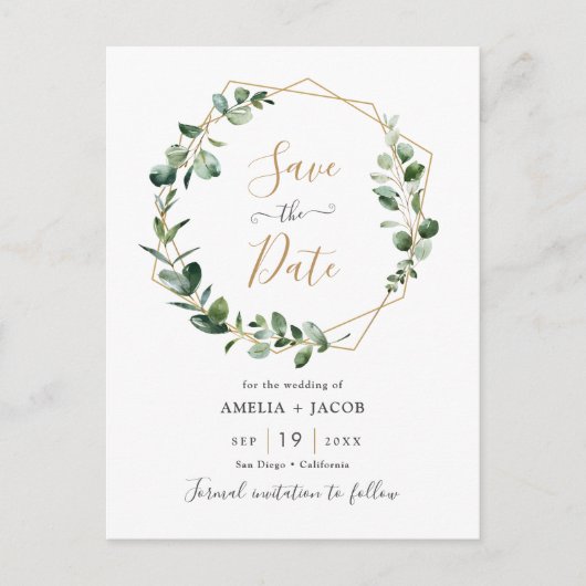 Eucalyptus Greenery Geometric Lijst Save the Date Briefkaart (Voorkant)
