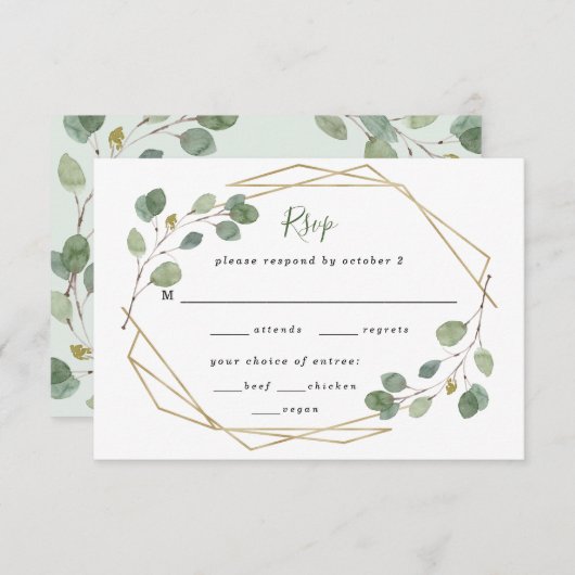 Eucalyptus Greenery Geometric Meal Choice RSVP Kaartje (Voorkant / Achterkant)