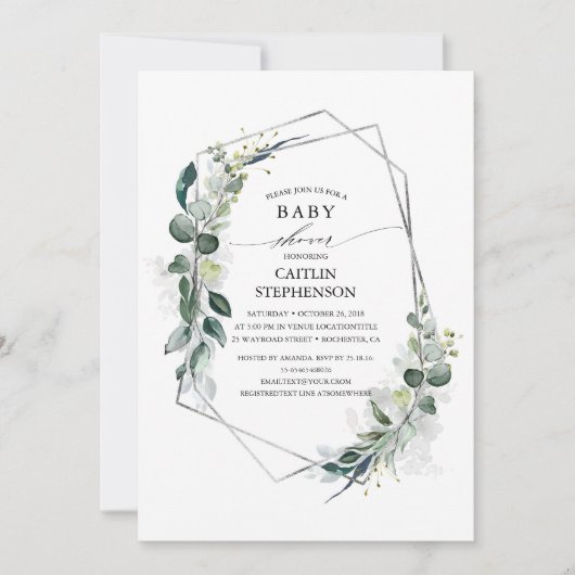 Eucalyptus Greenery Geometric Modern Baby shower Kaart (Voorkant)