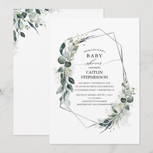 Eucalyptus Greenery Geometric Modern Baby shower Kaart (Voorkant / Achterkant)