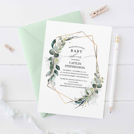 Eucalyptus Greenery Geometric Modern Baby shower Kaart
