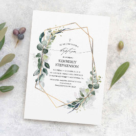 Eucalyptus Greenery Geometric Modern Baptisme Kaart