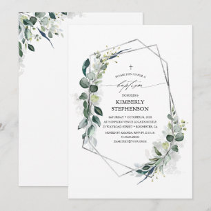Eucalyptus Greenery Geometric Modern Baptisme Kaart