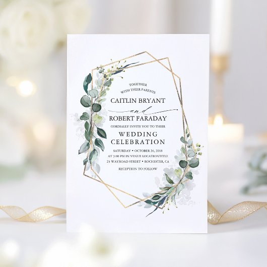 Eucalyptus Greenery Geometric Modern Wedding Kaart