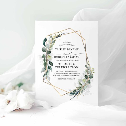 Eucalyptus Greenery Geometric Modern Wedding Kaart