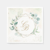 Eucalyptus Greenery Geometric Monogram Weddenschap Servet (Voorkant)