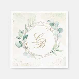 Eucalyptus Greenery Geometric Monogram Weddenschap Servet