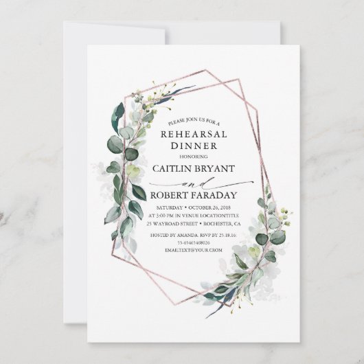 Eucalyptus Greenery Geometric Rehearsal Dinner Kaart (Voorkant)