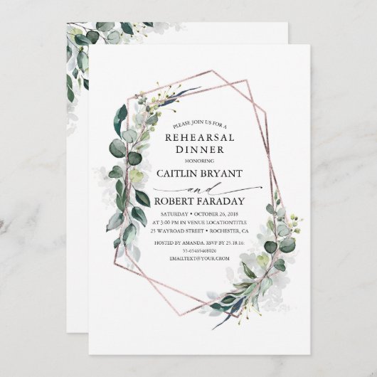 Eucalyptus Greenery Geometric Rehearsal Dinner Kaart (Voorkant / Achterkant)
