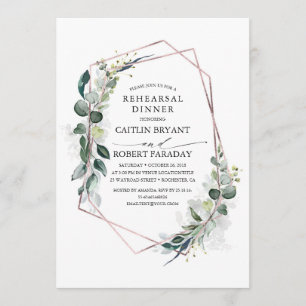 Eucalyptus Greenery Geometric Rehearsal Dinner Kaart