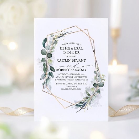 Eucalyptus Greenery Geometric Rehearsal Dinner Kaart