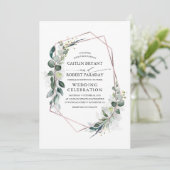 Eucalyptus Greenery Geometric Roos Gold Wedding Kaart (Staand voorkant)