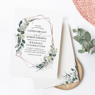 Eucalyptus Greenery Geometric Roos Gold Wedding Kaart