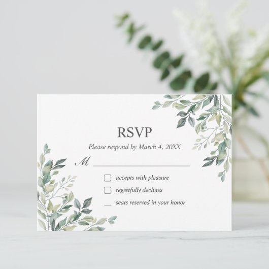 Eucalyptus Greenery Geometric RSVP Card Bedankkaart (Staand voorkant)