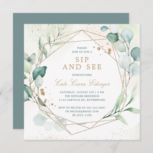 Eucalyptus Greenery Geometric Sip en Zie Kaart (Voorkant / Achterkant)