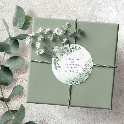 Eucalyptus Greenery Geometric Waterverf Wedding Ronde Sticker