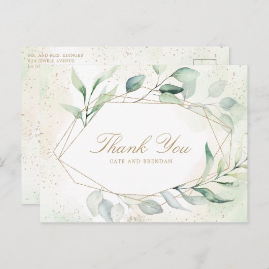 Eucalyptus Greenery Geometric Weddenschap Bedankt Briefkaart (Voorkant / Achterkant)