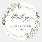 Eucalyptus Greenery Geometric Weddenschap Bedankt Ronde Sticker (Voorkant)