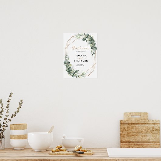 Eucalyptus Greenery Geometric Weddenschap Welkom Poster (Keuken)