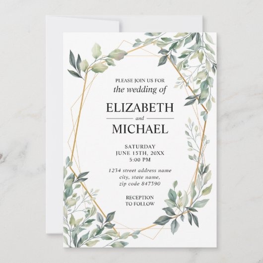 Eucalyptus Greenery Geometric Wedding Invitation Kaart (Voorkant)
