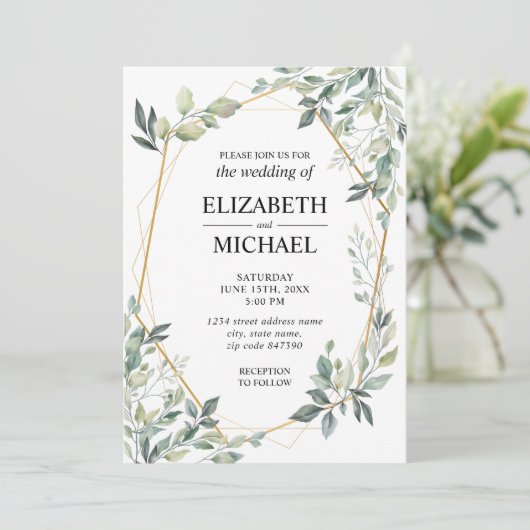 Eucalyptus Greenery Geometric Wedding Invitation Kaart (Staand voorkant)