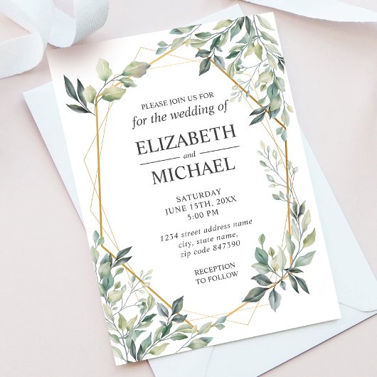 Eucalyptus Greenery Geometric Wedding Invitation Kaart