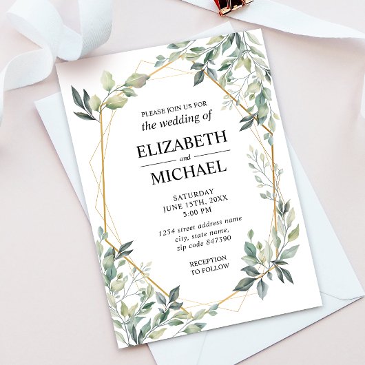 Eucalyptus Greenery Geometric Wedding Invitation Kaart