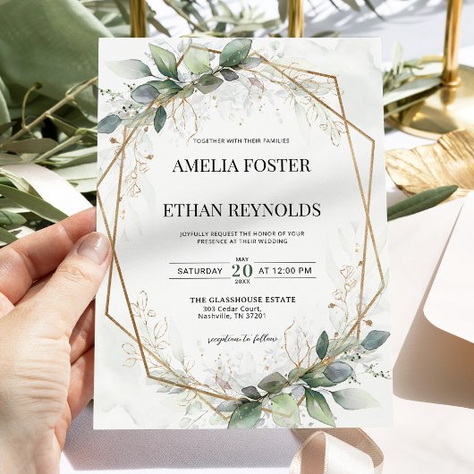 Eucalyptus Greenery Geometric Wedding Invitation Kaart