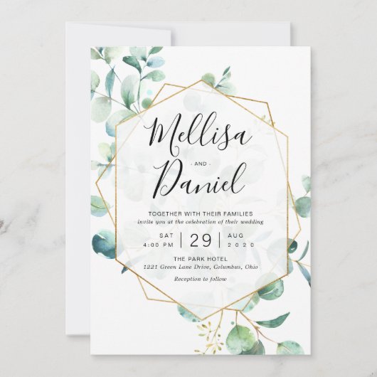 Eucalyptus Greenery Geometric Wedding Kaart (Voorkant)