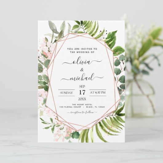 Eucalyptus Greenery Geometric Wedding Kaart (Staand voorkant)