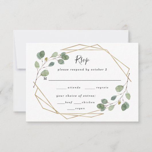 Eucalyptus Greenery Geometric Wedding Meal Choice RSVP Kaartje (Voorkant)