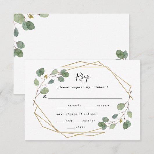 Eucalyptus Greenery Geometric Wedding Meal Choice RSVP Kaartje (Voorkant / Achterkant)
