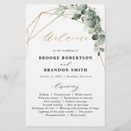 Eucalyptus Greenery Geometric Wedding Programme (Voorkant)