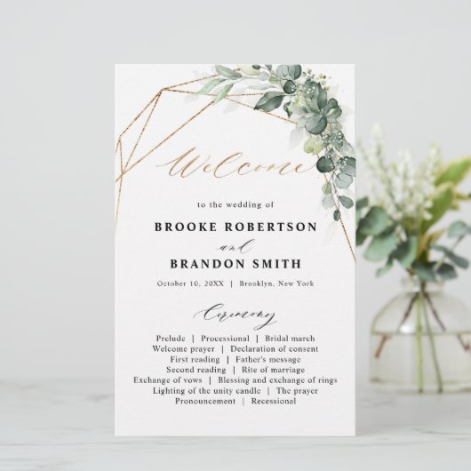 Eucalyptus Greenery Geometric Wedding Programme (Staand voorkant)