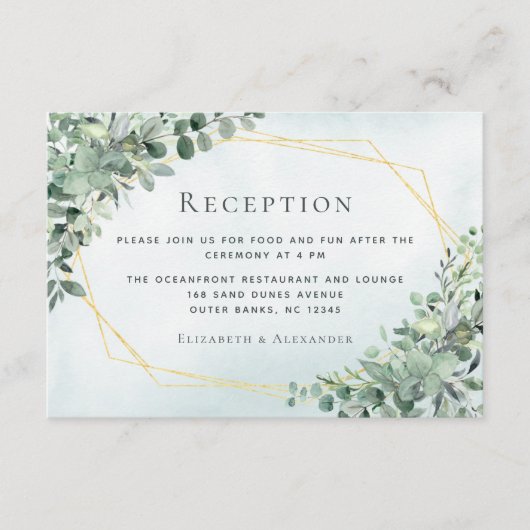 Eucalyptus Greenery Geometric Wedding Reception Informatiekaartje (Voorkant)