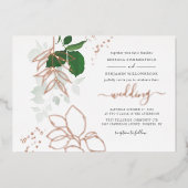 Eucalyptus Greenery Geometric Wedding Roos Gold Folie Uitnodiging (Voorkant)