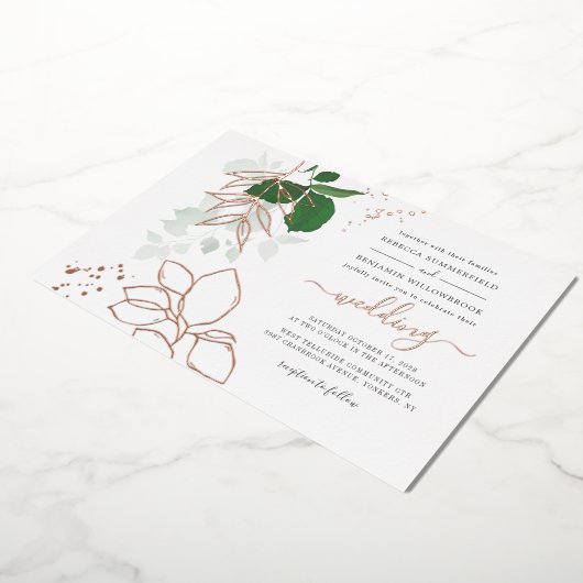 Eucalyptus Greenery Geometric Wedding Roos Gold Folie Uitnodiging (Gedraaid)