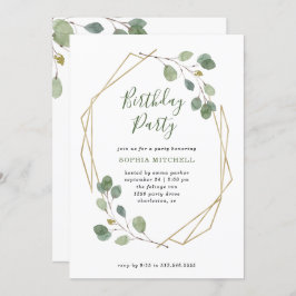 Eucalyptus Greenery | Geometrische Birthday Party Kaart