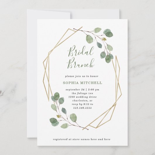 Eucalyptus Greenery | Geometrische bruidsbrunch Kaart (Voorkant)