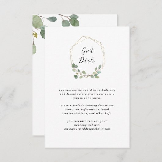Eucalyptus Greenery | Geometrische bruiloft — Gege Informatiekaartje (Voorkant / Achterkant)