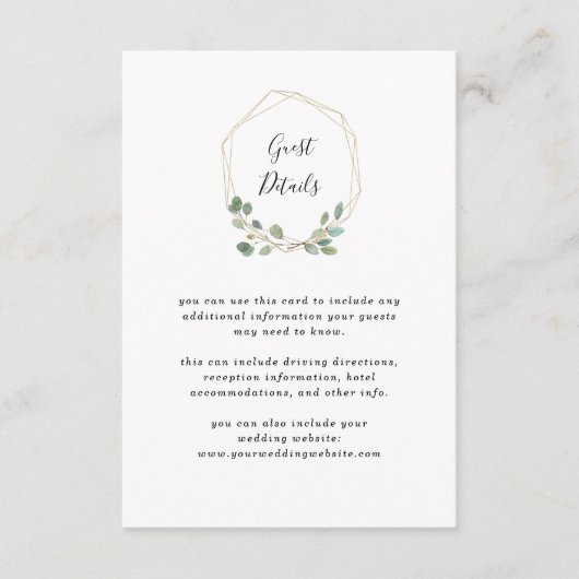 Eucalyptus Greenery | Geometrische bruiloft — Gege Informatiekaartje (Voorkant)