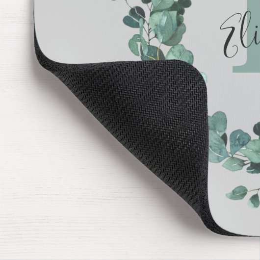 Eucalyptus Greenery Gepersonaliseerd Monogram Muismat (Hoek)