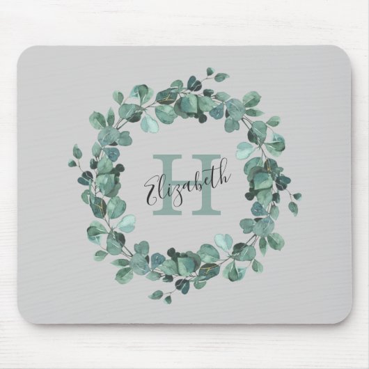 Eucalyptus Greenery Gepersonaliseerd Monogram Muismat (Voorkant)