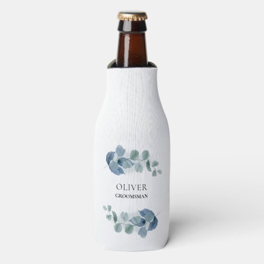 Eucalyptus Greenery Gepersonaliseerde bruiloft Flesjeskoeler (Fles Voorkant)