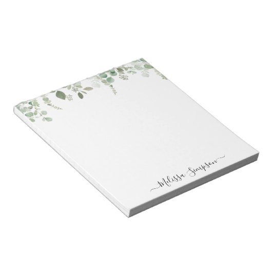 eucalyptus greenery gepersonaliseerde naam notitieblok (Schuin)