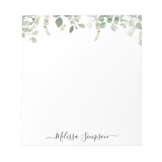 eucalyptus greenery gepersonaliseerde naam notitieblok (Voorkant)